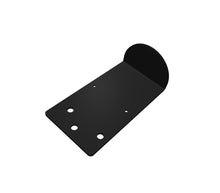 Load image into Gallery viewer, A black metal mounting bracket with a flat rectangular base, three pre-drilled screw holes, and a curved upward flange, shown on a plain white background.

